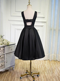 Black elegant cute simple knee-length mid-length satin homecoming dress prom dress evening dress party dress HZ1023