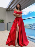 Red Off-the-Shoulder Prom Dress With Split HZ1023