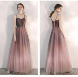 Beautiful Gradient Tulle Straps Sweetheart Long Party Dress, Long Junior Prom Dresses HZ1023