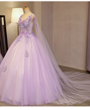 Charming Lavender Tulle Flowers Long Prom Dress, Sweet 16 Gowns HZ1023
