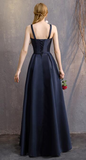 Navy Blue Satin Straps Long Evening Dress Floor Length , Blue Formal Dress Party Dress HZ1023