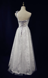Beautiful Light Grey One Shoulder Lace-Up Bridesmaid Dress, Lovely Grey Party Dress HZ1023