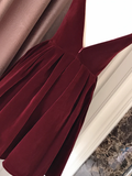 Wine Red Velvet Short V Back Homecoming Dress Party Dress, Dark Red Short Prom Dress HZ1023