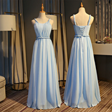 Light Blue Chiffon New Style Floor Length Party Dress, Blue Prom Dress HZ1023