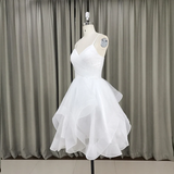 Lovely White Tulle V-Neckline Short Party Dress,Homecoming HZ1023