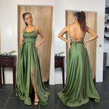Spaghetti-Straps Prom Dress Long With Pocket HZ1023