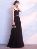 Charming Black Straps Long Tulle Party Dress, Handmade Formal Dress HZ1023