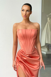 Strapless Long Prom Dress Split Evening Party Gowns HZ1023