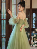 Light Green Tulle Simple Sweetheart Party Dresses, Green Long Prom Dresses HZ1023