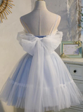 Adorable Light Blue Tulle Sweetheart Straps Party Dress With Lace, Short Tulle Prom Dresses HZ1023