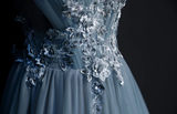 Beautiful Blue Tulle Long Party Dress, A-Line Prom Dress With Lace Applique HZ1023