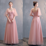 Lovely Tulle Pink A-Line Sweetheart Neckline Bridesmaid Dress, Pink Tulle Party Dress HZ1023