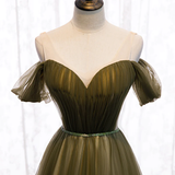 Off Shoulder Tulle Sweetheart Floor Length Long Party Dress, A-Line Wedding Party Dresses Prom dress HZ1023