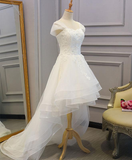 Beautiful Cap Sleeves High Low Layers Tulle Wedding Dress, Simple Prom Dress HZ1023