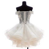 Cute Organza Short Party Dress With Lace Applique, Graduation Dress HZ1023