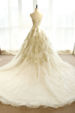 Charming Ivory Tulle Long Wedding Party Dress With Lace, A-Line Tulle Prom Dress Party Dress HZ1023