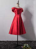 Cute Red Satin Off Shoulder Homecoming Dress, Red Homecoming Dress HZ1023