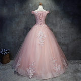 Pink Cap Sleeves Ball Gown Tulle With Lace Sweet 16 Dresses, Long Quinceanera Dresses HZ1023