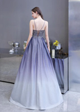 Beautiful Lavender Gradient Beaded Straps Long Formal Dress, A-Line Low Back Prom Dress HZ1023