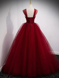 Gorgeous Wine Red Tulle Ball Gown Long Prom Dress Formal Dress, Burgundy Sweet 16 Dresses HZ1023