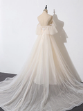 Beautiful Champagne Tulle Long A-Line Party Dress, Evening Gown HZ1023