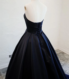 Navy Blue Satin Long Party Dress, Elegant Dark Blue Formal Dress Evening Dress HZ1023