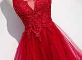 Red Lace Tulle Layered Straps Fashionable Long Party Dress, Long Prom Gown HZ1023