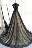 Beautiful Black Prom Dresses High Neck Sweep Train Prom Dress, Black Party Dress HZ1023