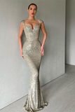 Cap Sleeves Long Sequins Prom Dress Mermaid HZ1023