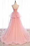 Pink Tulle Sweetheart Straps Long Formal Dresses, Pink Layers Party Dresses HZ1023