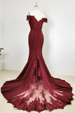 Burgundy Off Shoulder Handmade Mermaid Bridesmaid Dress, Long Prom Dress Evening Dress HZ1023