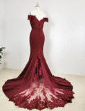 Burgundy Off Shoulder Handmade Mermaid Bridesmaid Dress, Long Prom Dress Evening Dress HZ1023