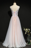 Light Pink Floral Tulle A-Line Prom Dress Long Party Dress HZ1023