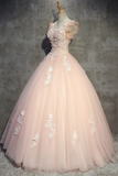 Eelgant Pink Round Neckline Prom Dress, Pink Sweet 16 Dresses HZ1023