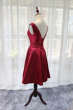 Beautiful Dark Red Satin V-Neckline Party Dress, Charming Short Homecoming Dress HZ1023