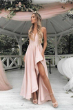 Spaghetti Straps Pink Prom Gown with Irregular Skirt,Prom Dress HZ1023