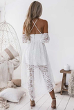 A-Line Straps Off-The-Shoulder High Low White Lace Homecoming Dress HZ1023