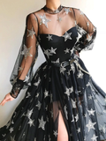Black High Neck Sparkly Long Sleeve Unique Prom Dress Gorgeous Evening Gowns HZ1023