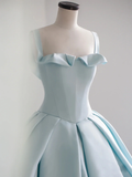 Blue satin long prom dress, blue sweet 16 dress HZ1023