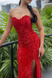 Red Sweetheart Long Mermaid Prom Dress With Sequins HZ1023