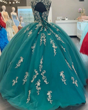 Green Sweetheart Quinceanera Dresses Beaded Appliques Tulle Sweet 16 Ball Gown HZ1023