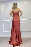 Spaghetti-Straps Beadings Long Mermaid Prom Dress Split With Ruffles HZ1023