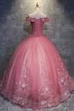 Off The Shoulder Long Ball Gown Lace Princess Prom Dresses Quinceanera Dresses HZ1023