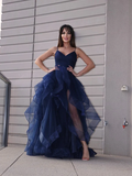 A-Line/Elegant Tulle Layers V-neck Sleeveless Floor-Length Prom Dresses HZ1023