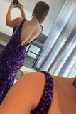 Purple V-Neck Long Mermaid Prom Dress With Sequins HZ1023