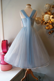 Blue vintage fashion long tulle elegant homecoming dress prom dress evening dress party dress bridesmaid dress HZ1023