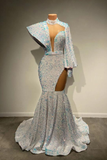 High Neck Long Sleeves Mermaid Prom Dress With Sequins HZ1023