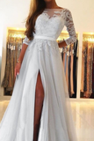 Long Sleeves A-Line Prom Dress Split With Lace HZ1023
