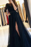 Long Sleeves A-Line Prom Dress Split With Lace HZ1023