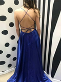 Royal Blue A-Line Prom Dress Side Split Evening Dress HZ1023
